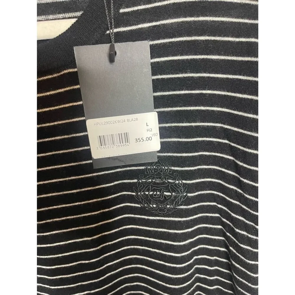 $355 The Kooples Embroidered Blazon Crewneck Sweater In Black/White  NWT
